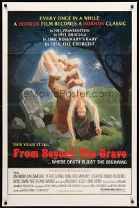 4g348 FROM BEYOND THE GRAVE 1sh '75 art of huge hand grabbing sexy near-naked girl from grave!