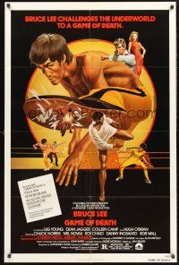 4g354 GAME OF DEATH 1sh '79 Bruce Lee, cool Bob Gleason martial arts artwork!