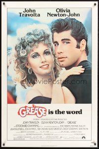4g385 GREASE 1sh '78 close up of John Travolta & Olivia Newton-John in a most classic musical!
