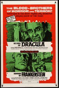 4g436 HORROR OF FRANKENSTEIN/SCARS OF DRACULA 1sh '71 double-bill, brothers of horror & terror!