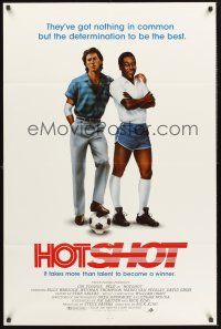 4g445 HOTSHOT int'l 1sh '86 soccer football, great art of Jim Youngs & Pele!