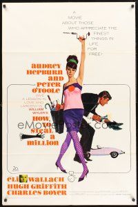 4g456 HOW TO STEAL A MILLION 1sh '66 art of sexy Audrey Hepburn & Peter O'Toole by McGinnis!