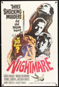 4g661 NIGHTMARE 1sh '64 David Knight & Moira Redmond in English Hammer horror!