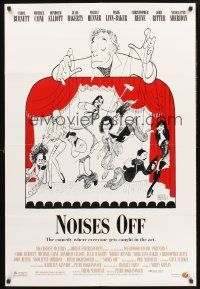 4g666 NOISES OFF DS 1sh '92 great wacky Al Hirschfeld art of cast as puppets!