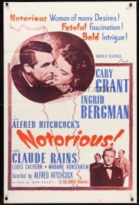 4g668 NOTORIOUS 1sh R60s close up of Cary Grant & Ingrid Bergman, Alfred Hitchcock classic!