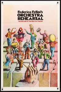 4g681 ORCHESTRA REHEARSAL 1sh '79 Federico Fellini's Prova d'orchestra, cool Bonhomme art!