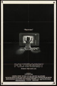 4g711 POLTERGEIST style B 1sh '82 Tobe Hooper, classic, they're here, Heather O'Rourke by TV!