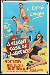 4g823 SLIGHT CASE OF LARCENY 1sh '53 Mickey Rooney, Eddie Bracken & sexy bad girl Elaine Stewart!