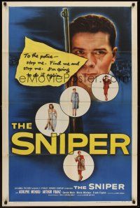 4g828 SNIPER 1sh '52 image of sniper Arthur Franz with gun targeting pretty women!