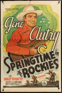 4g843 SPRINGTIME IN THE ROCKIES 1sh R40s smiling close up art of Gene Autry playing guitar!