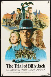 4g927 TRIAL OF BILLY JACK 1sh '75 cool L. Salle art of Tom Laughlin as Billy Jack!