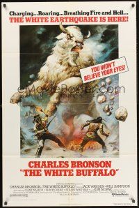 4g970 WHITE BUFFALO 1sh '77 Charles Bronson, great exotic Boris Vallejo art of giant buffalo!