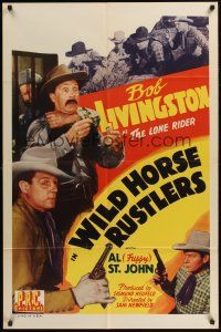 4g976 WILD HORSE RUSTLERS 1sh '43 Bob Livingston as The Lone Rider, Al 'Fuzzy' St. John!
