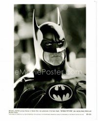 4h085 BATMAN RETURNS 8x10 still '92 best head & shoulders c/u of Michael Keaton in costume!