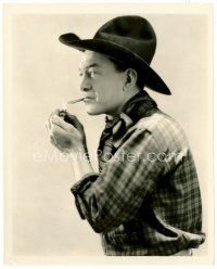 4h278 HARRY CAREY 8x10 still '20s great cowboy close up lighting cigarette by Paul Grenbeaux!