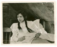 4h471 NAME THE MAN 8x10 still '24 c/u of scared Mae Busch in bed in small room, Victor Sjostrom!