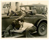 4h540 RACING ROMEO 8x10 still '27 football star Red Grange hides with dog beside Ralston's car!
