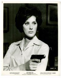 4h650 SUE LLOYD 8x10 still '65 close up of the sexy actress pointing gun from The Ipcress File!