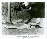 4h665 SWEET ECSTASY 8x10 still '62 super sexy Elke Sommer sunbathing topless in the grass!