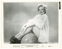 4h755 WE'RE NOT MARRIED 8x10 still '52 sexy young Marilyn Monroe full-length sitting on globe!
