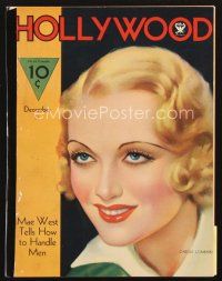 4j102 HOLLYWOOD magazine December 1933 artwork portrait of beautiful Carole Lombard!