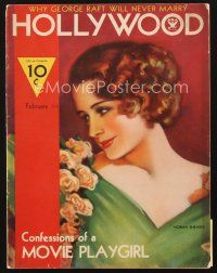 4j104 HOLLYWOOD magazine February 1934 artwork of beautiful Norma Shearer with flowers!