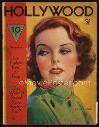 4j101 HOLLYWOOD magazine November 1933 head & shoulders art portrait of Katharine Hepburn!