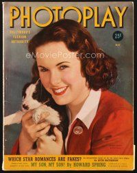 4j055 PHOTOPLAY magazine May 1940 portrait of Deanna Durbin holding cute puppy by Paul Hesse!