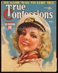 4j117 TRUE CONFESSIONS magazine June 1941 artwork of sexy blonde in ship captain's hat!