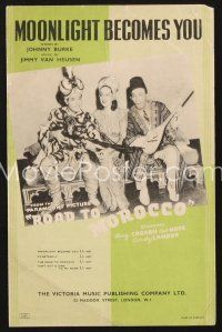 4j153 ROAD TO MOROCCO English sheet music '42 Bob Hope, Bing Crosby, Lamour, Moonlight Becomes You