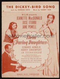 4j159 THREE DARING DAUGHTERS sheet music '48 Jeanette MacDonald, Jane Powell, The Dickey-Bird Song