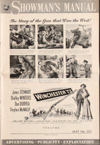 4j336 WINCHESTER '73 pressbook '50 art of James Stewart with rifle standing over Shelley Winters!