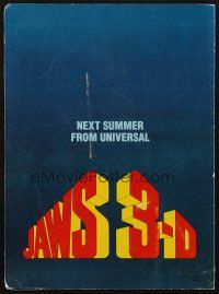 4k101 JAWS 3-D promo brochure '83 great pop-up shark, the third dimension is terror!