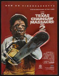 4k064 TEXAS CHAINSAW MASSACRE PART 2 video DS special 14x18 '86 Tobe Hooper sequel, Leatherface!