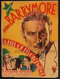 4k171 BILL OF DIVORCEMENT WC '32 art of John Barrymore, Burke, & Katharine Hepburn in her first!