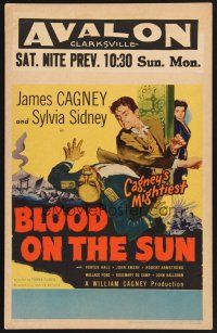 4k176 BLOOD ON THE SUN WC '45 great artwork of James Cagney in fight, plus sexy Sylvia Sidney!