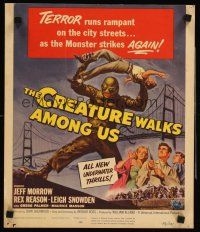 4k212 CREATURE WALKS AMONG US WC '56 Reynold Brown art of monster attacking by Golden Gate Bridge!