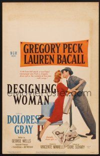 4k229 DESIGNING WOMAN WC '57 different art of Gregory Peck & Lauren Bacall kissing!