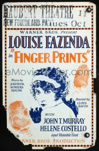 4k266 FINGER PRINTS WC '27 art of pretty Louise Fazenda between giant fingerprints!