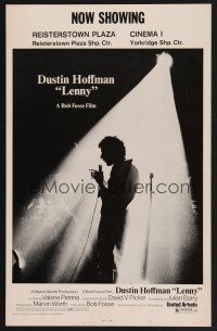 4k351 LENNY WC '74 cool silhouette image of Dustin Hoffman as comedian Lenny Bruce at microphone!