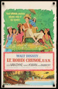 4k364 LT. ROBIN CRUSOE, U.S.N. WC '66 Disney, cool art of Dick Van Dyke chased by island babes!
