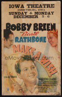 4k368 MAKE A WISH WC '37 art of Basil Rathbone & Marion Claire, Bobby Breen with giant wishbone!