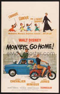 4k378 MONKEYS GO HOME WC '67 Disney, art of Maurice Chevalier, Yvette Mimieux & apes!
