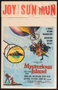 4k389 MYSTERIOUS ISLAND WC '61 Ray Harryhausen, Jules Verne sci-fi, cool hot-air balloon art!