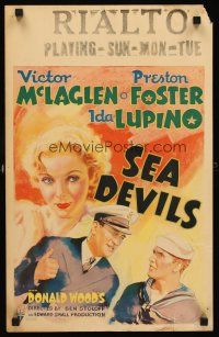 4k451 SEA DEVILS WC '37 artwork of Ida Lupino, sailors Victor McLaglen & Preston Foster!