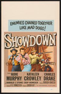 4k457 SHOWDOWN WC '63 cool artwork of Audie Murphy & enemies chained together!