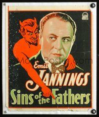 4k463 SINS OF THE FATHERS linen WC '28 best art of Emil Jannings with Devil looming over shoulder!