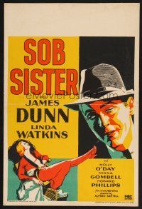 4k471 SOB SISTER WC '31 artwork of James Dunn staring at sexy Linda Watkins with leg outstretched!