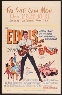 4k481 SPINOUT WC '66 Elvis playing a double-necked guitar, foot on the gas & no brakes on the fun!