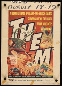 4k511 THEM WC '54 classic sci-fi, cool art of horror horde of giant bugs terrorizing people!